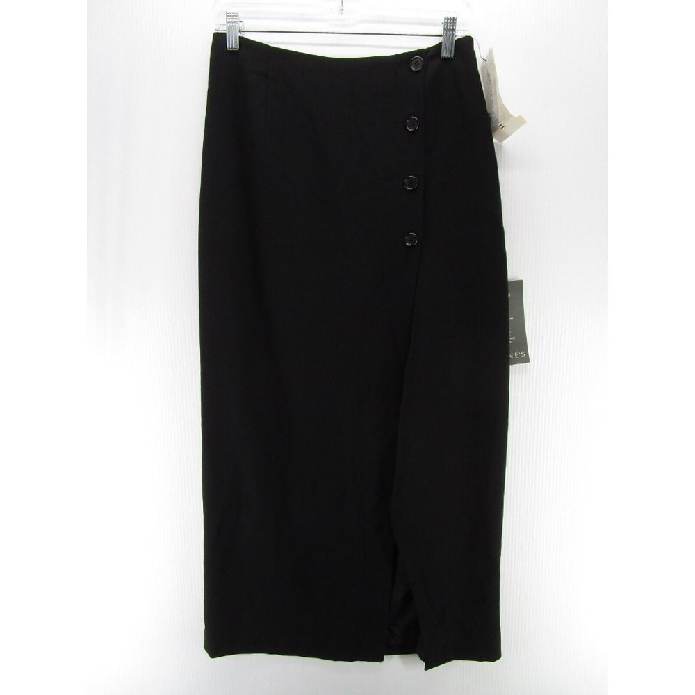VINTAGE Anne Klein Skirt 10 Maxi Wool Slit Preppy USA Career NEW